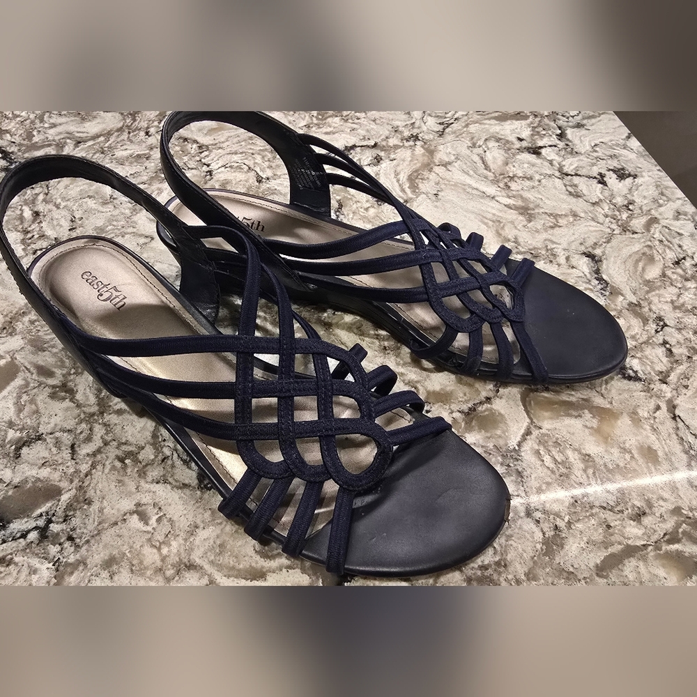 East 5th Women's Navy Strappy Wedge Sandals Size 9.5